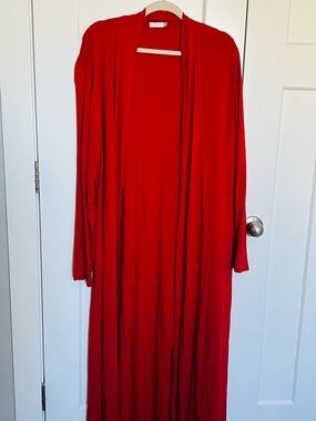 Long Open-Front Red Tunic Cardigan